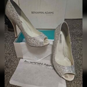 Benjamin Adams Sparkling Silver Peep Toe Heels